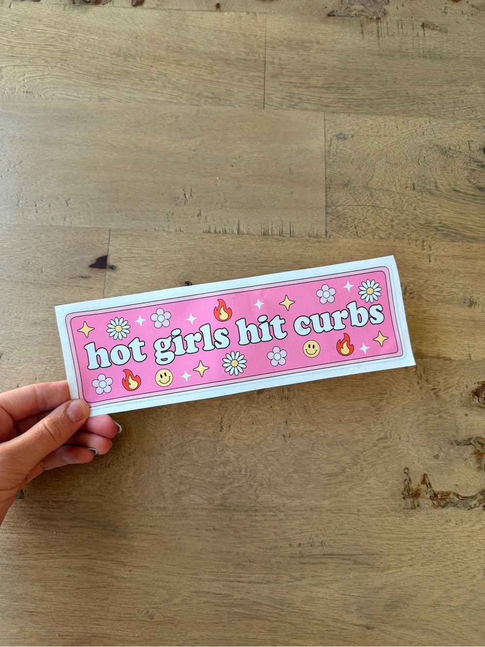Pink 'hot girls hit curbs' Decorative Vinyl Sticker